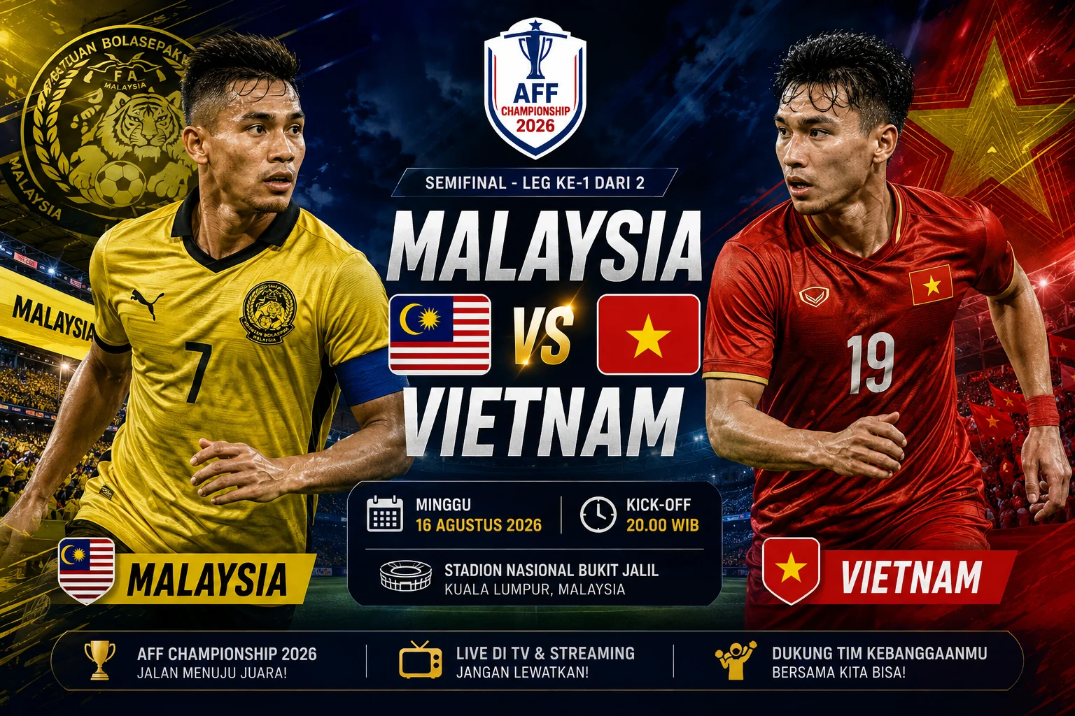 Jadwal dan Prediksi Skor Malaysia vs Vietnam Leg 1 Piala AFF 2026