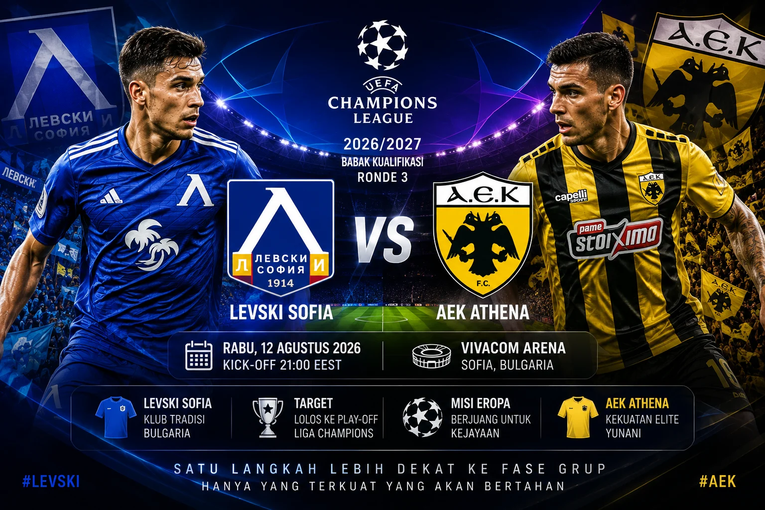 Prediksi Levski Sofia vs AEK Athena: Skor dan Head to Head