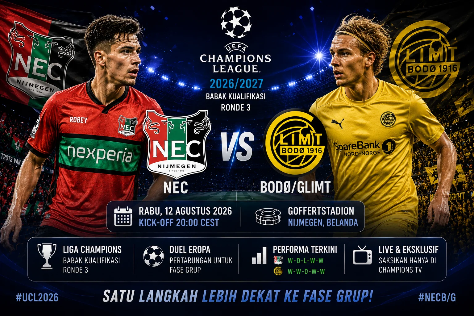 Prediksi NEC vs Bodø/Glimt: Skor dan Head to Head 2026
